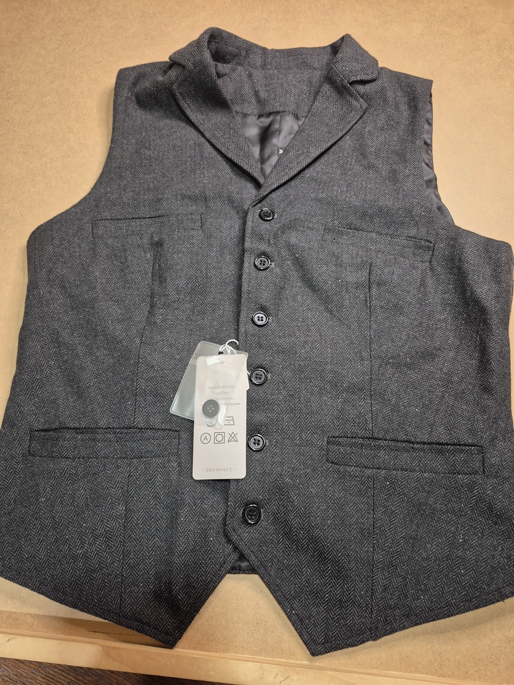 Men's Gray Herringbone Vest - Classic Button Front